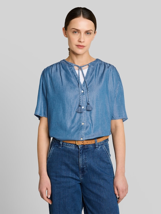 Blouse with tassels - Clean Light Stone Blue Denim