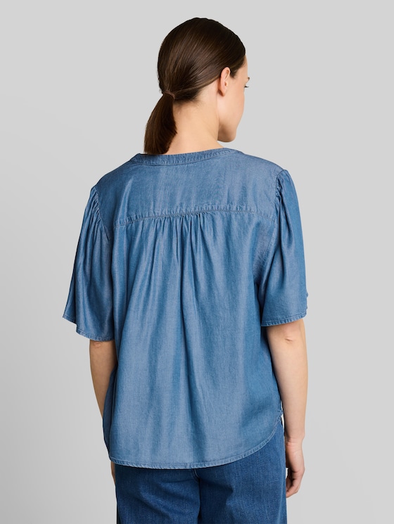 Blouse with tassels - Clean Light Stone Blue Denim