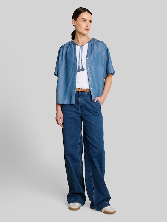 Blouse with tassels - Clean Light Stone Blue Denim