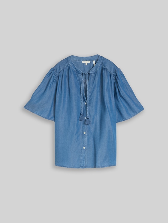 Blouse with tassels - Clean Light Stone Blue Denim