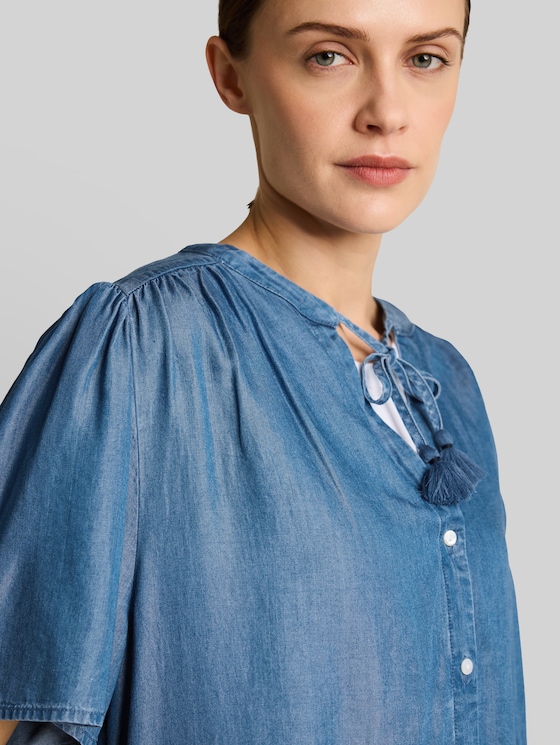 Blouse with tassels - Clean Light Stone Blue Denim