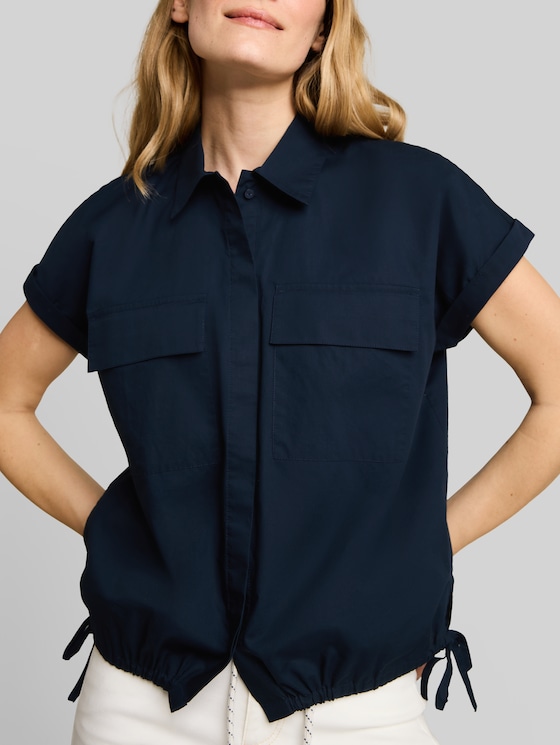 Loose-fit poplin blouse - sky captain blue