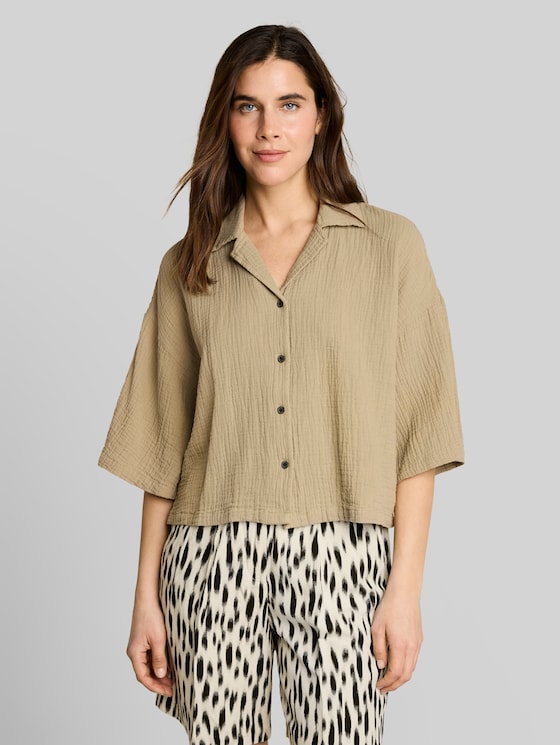 Oversized cotton muslin blouse - Silver Olive