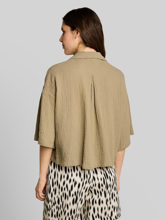 Oversized cotton muslin blouse - Silver Olive