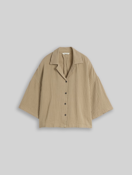 Oversized cotton muslin blouse - Silver Olive