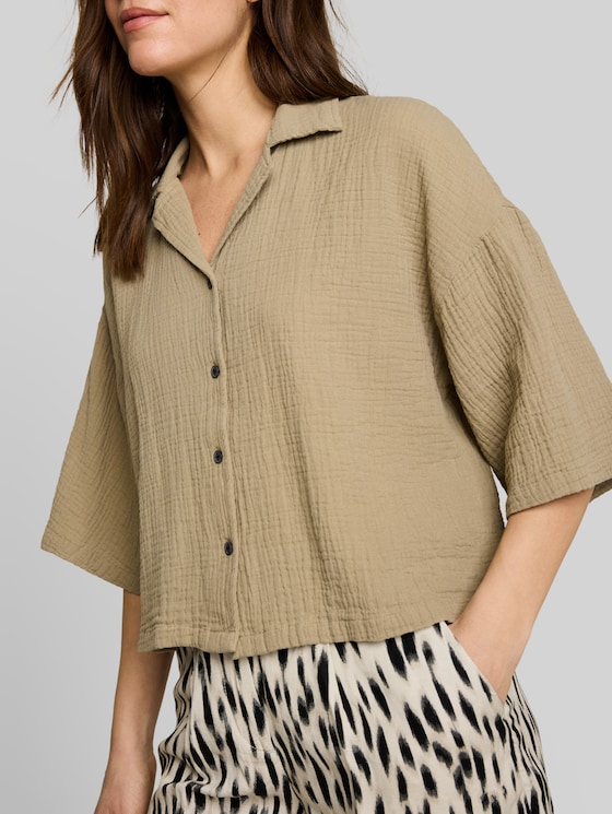 Oversized cotton muslin blouse - Silver Olive