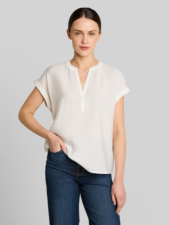 Loose-fit blouse with V-neck - Whisper White