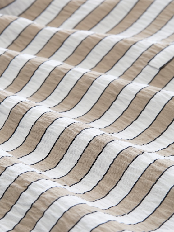 Loose-fit blouse with V-neck - olive white irregular stripe