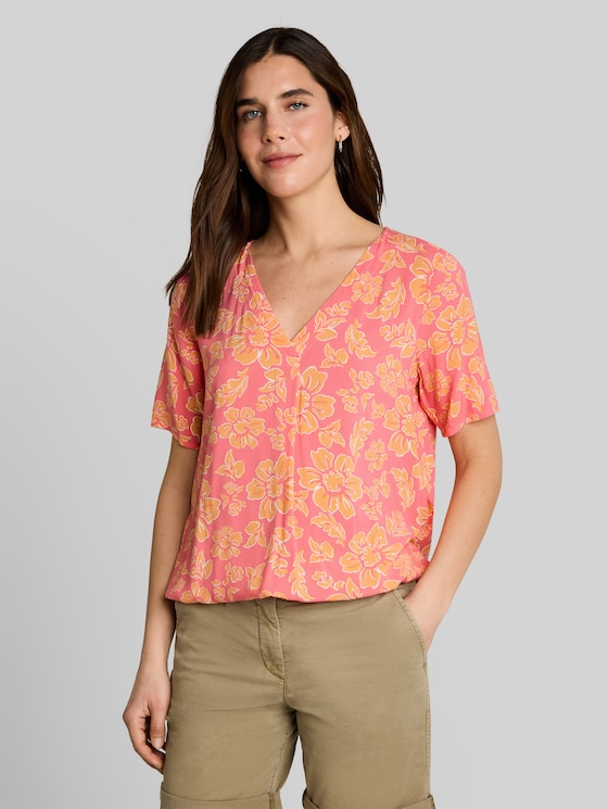 Viscose blouse - pink big flower design