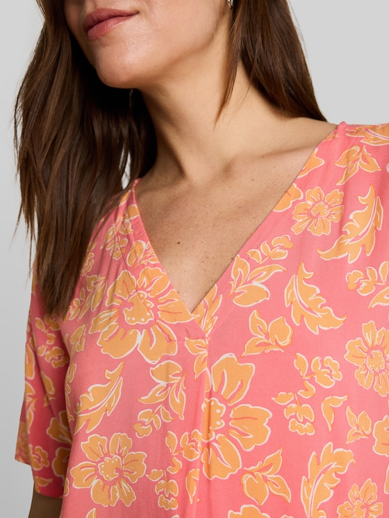 Viscose blouse - pink big flower design