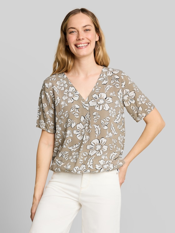 Viscose blouse - olive big flower design