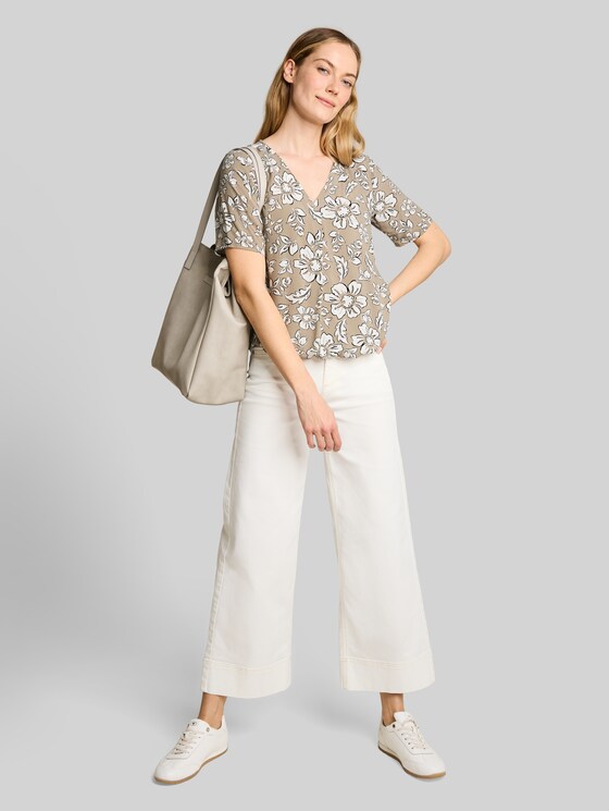 Viscose blouse - olive big flower design