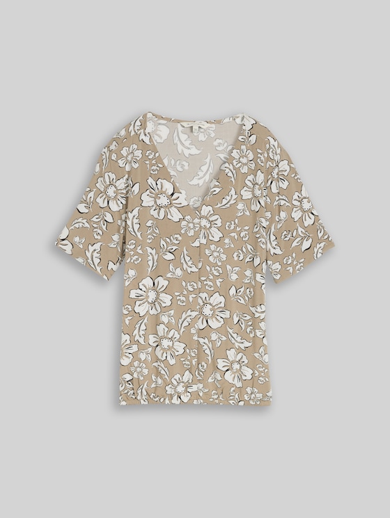 Viscose blouse - olive big flower design