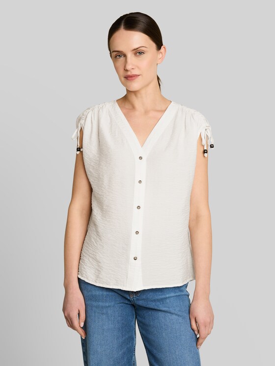 Blouse top with V-neck - Whisper White