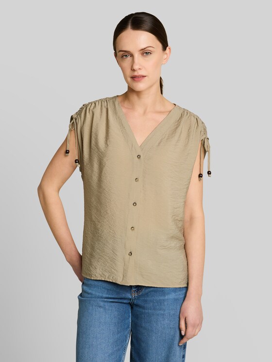 Blouse top with V-neck - Silver Olive