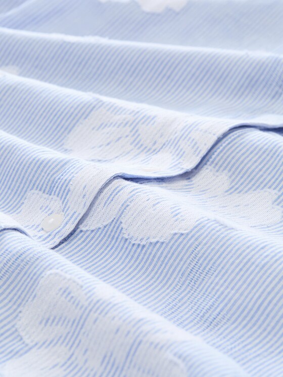 Oversized blouse with floral pattern - blue flower dobby