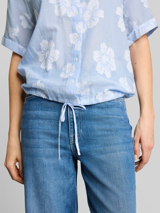 Oversized blouse with floral pattern - blue flower dobby