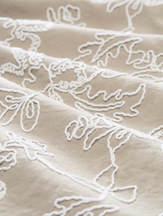 Oversized blouse with floral embroidery - olive white big flower design