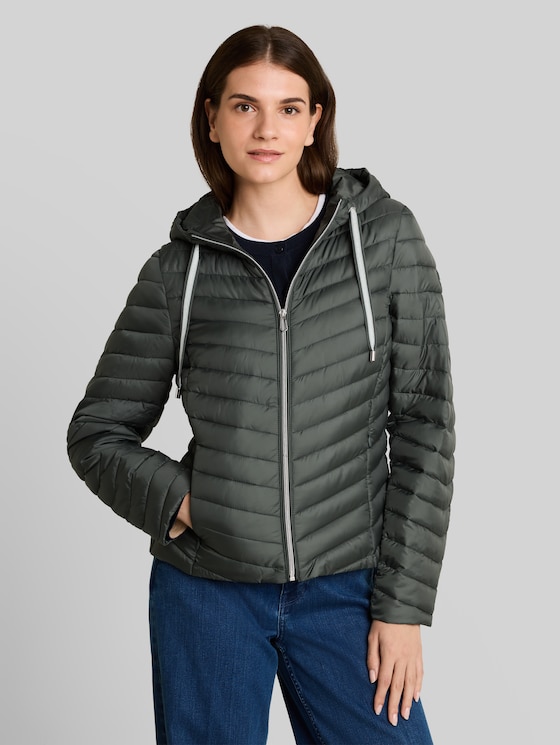 Lightweight quilted jacket with hood - Darkest Olive