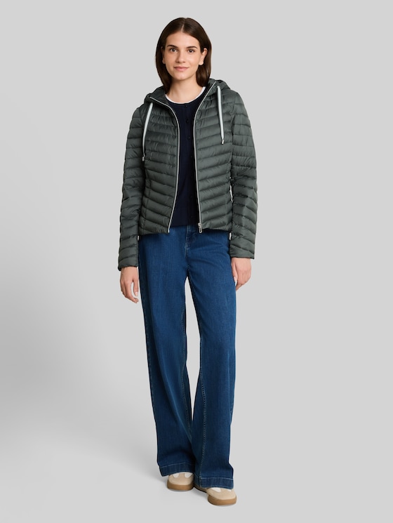 Lightweight quilted jacket with hood - Darkest Olive