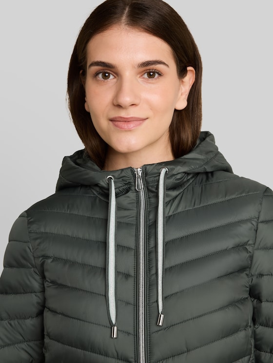 Lightweight quilted jacket with hood - Darkest Olive