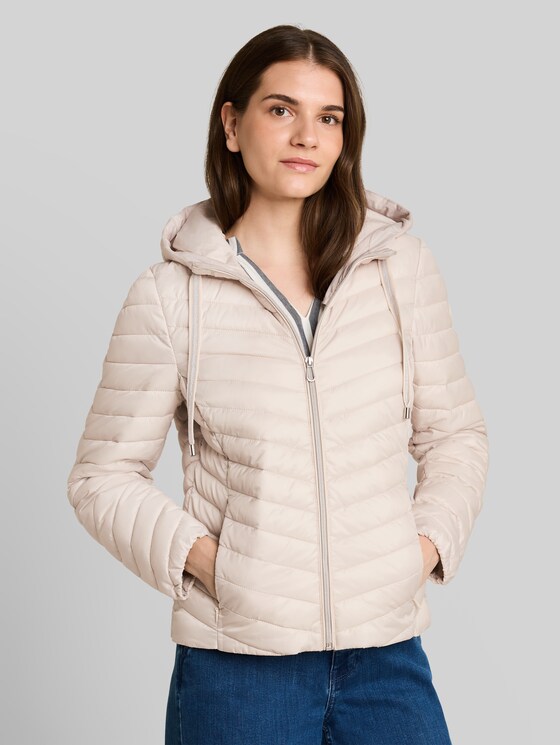 Lightweight quilted jacket with hood - cold beige