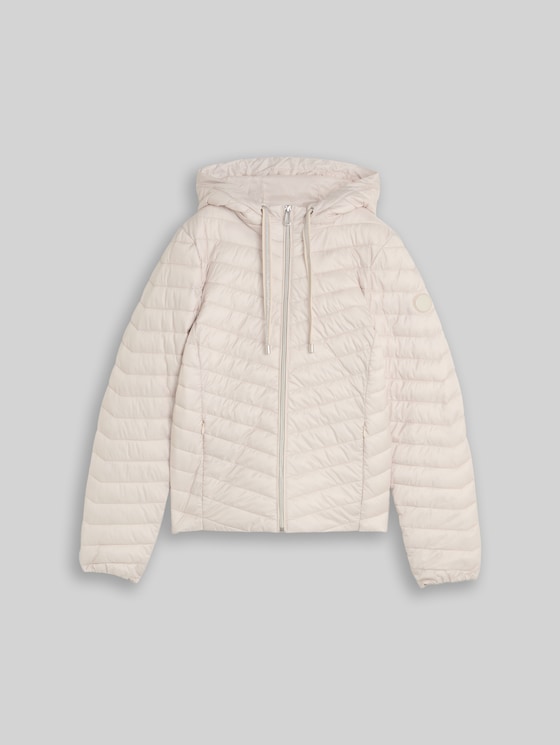 Lightweight quilted jacket with hood - cold beige