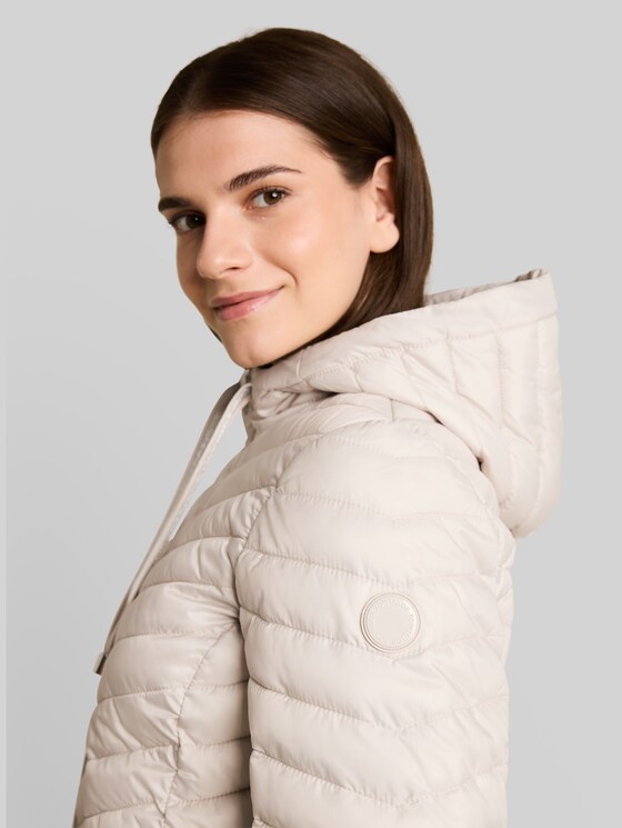 Lightweight quilted jacket with hood - cold beige