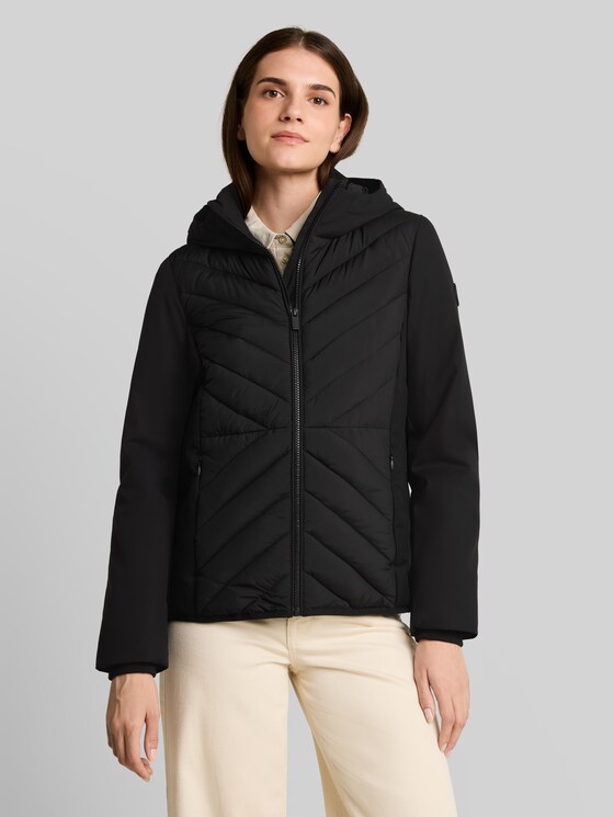 Hybrid quilted jacket with hood - deep black