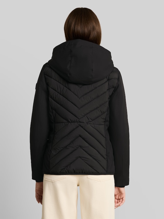 Hybrid quilted jacket with hood - deep black