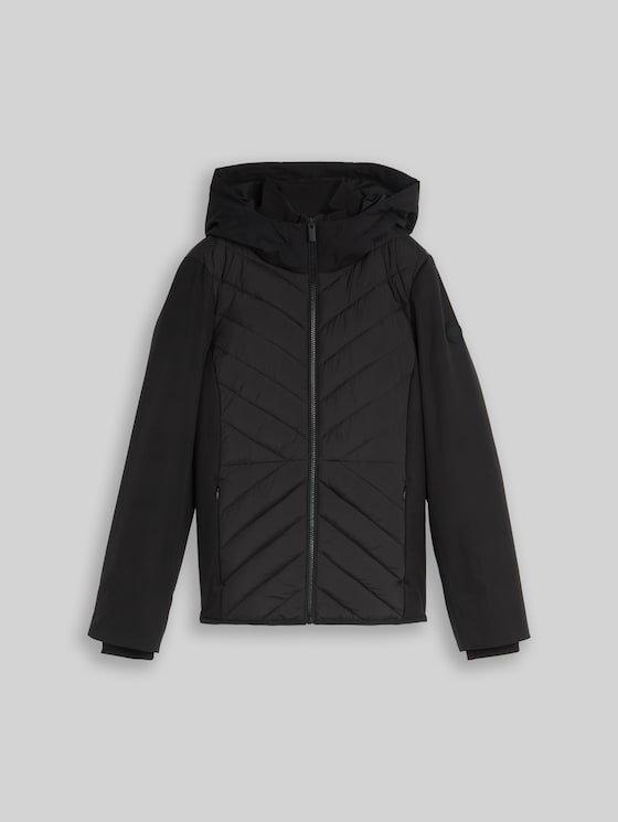 Hybrid quilted jacket with hood - deep black