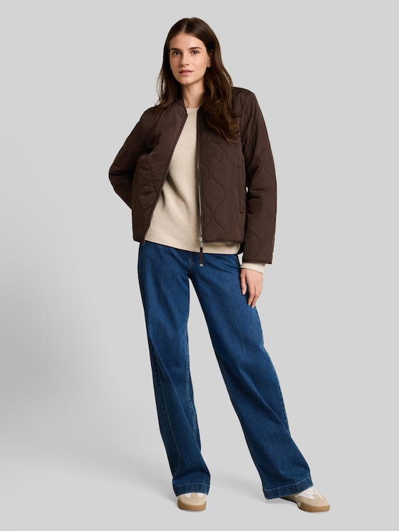 Quilted jacket with bomber collar - java dark brown
