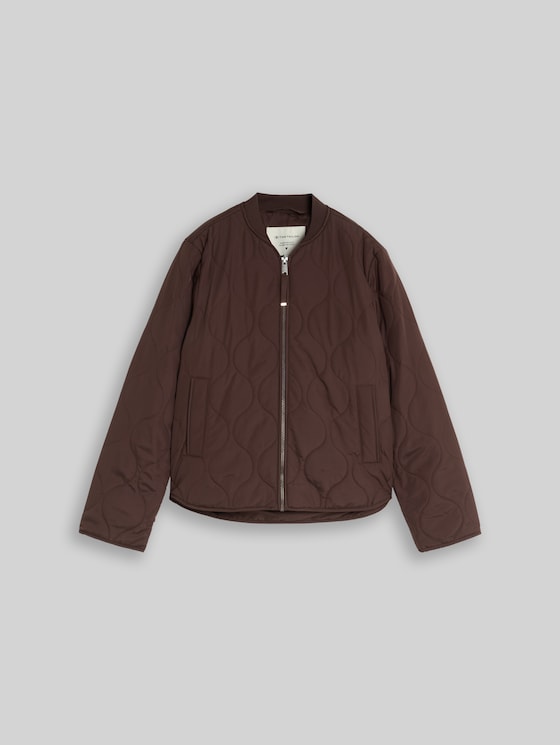 Quilted jacket with bomber collar - java dark brown