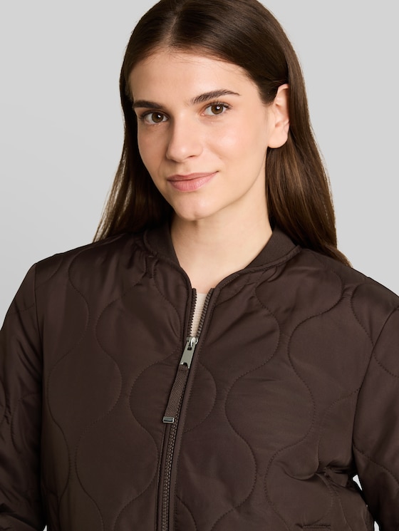 Quilted jacket with bomber collar - java dark brown