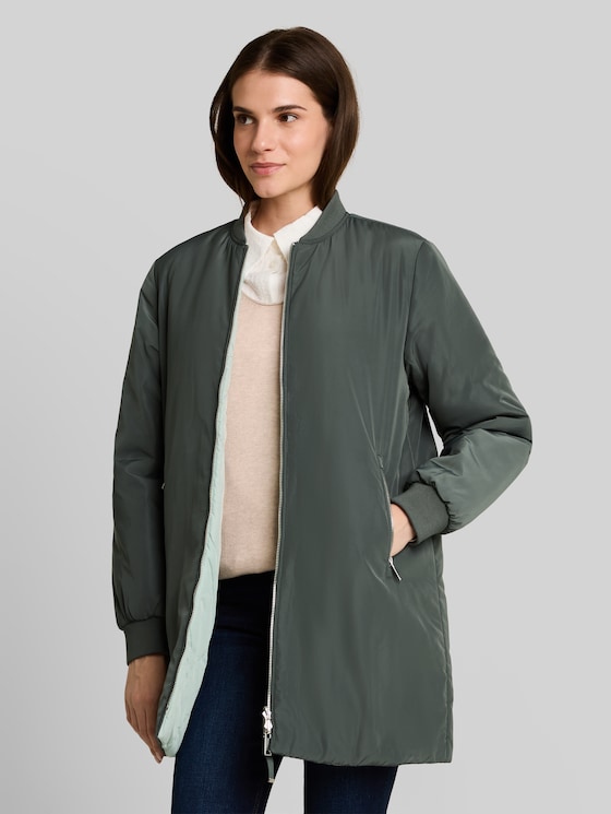 2-in-1 reversible jacket with bomber collar - Darkest Olive