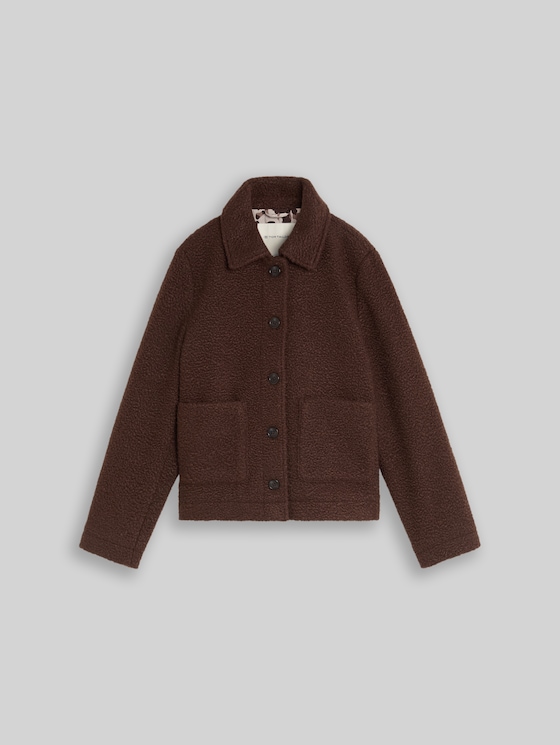 Bouclé jacket with pockets - java dark brown