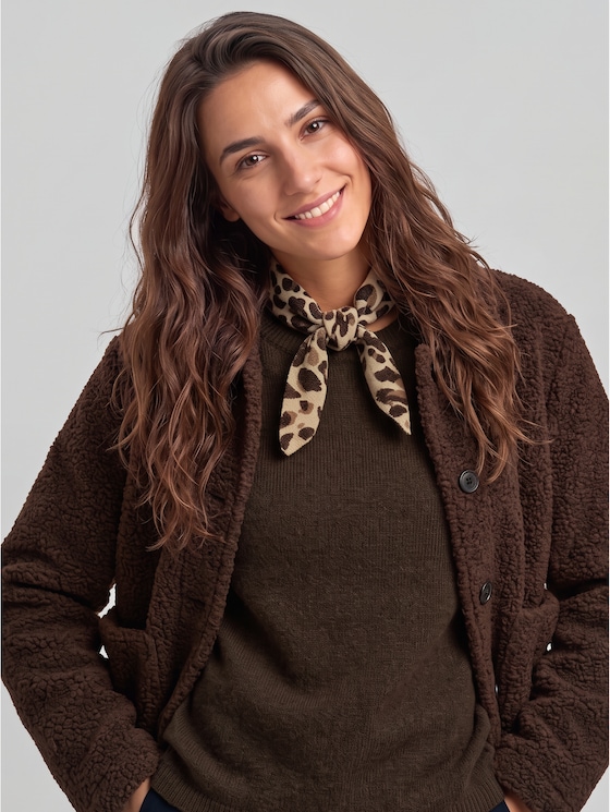 Bouclé jacket with pockets - java dark brown