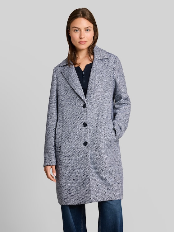 Bouclé coat with lapel collar - blue boucle structure
