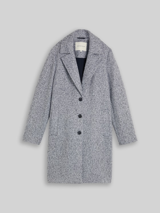 Bouclé coat with lapel collar - blue boucle structure