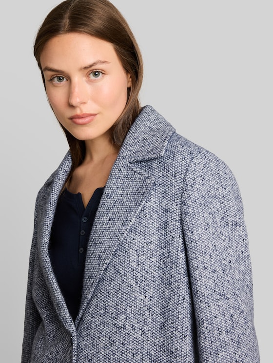 Bouclé coat with lapel collar - blue boucle structure