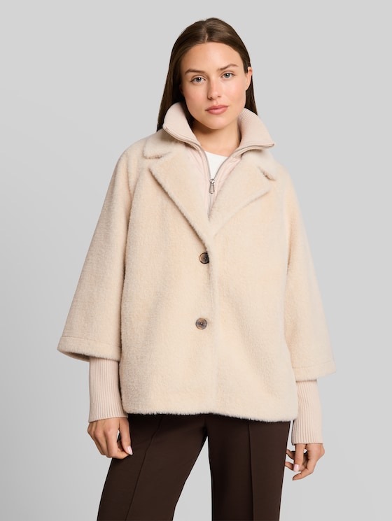 Cosy cape jacket in a 2-in-1 style - cold beige