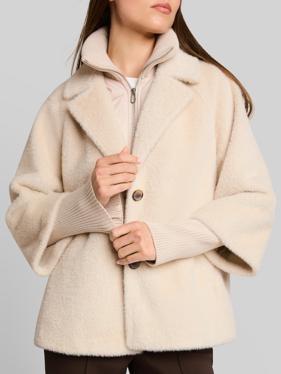 Cosy cape jacket in a 2-in-1 style - cold beige