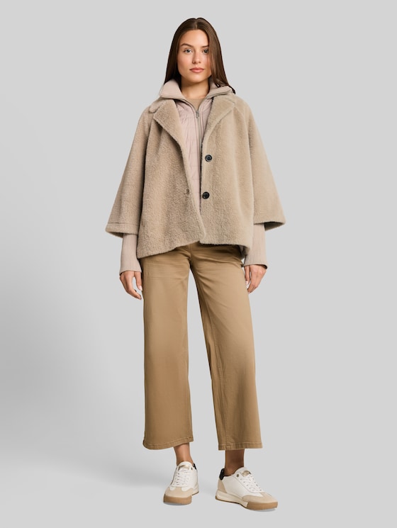 Cosy cape jacket in a 2-in-1 style - soft taupe grey