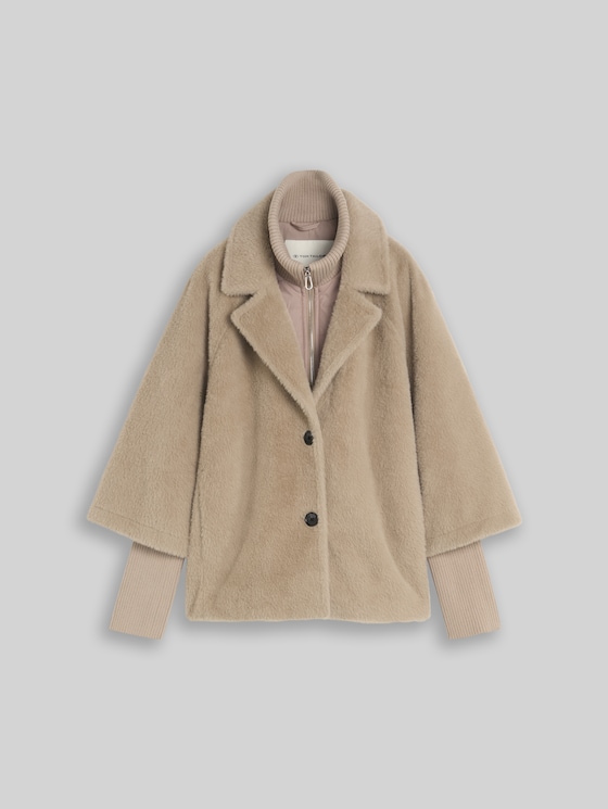 Cosy cape jacket in a 2-in-1 style - soft taupe grey