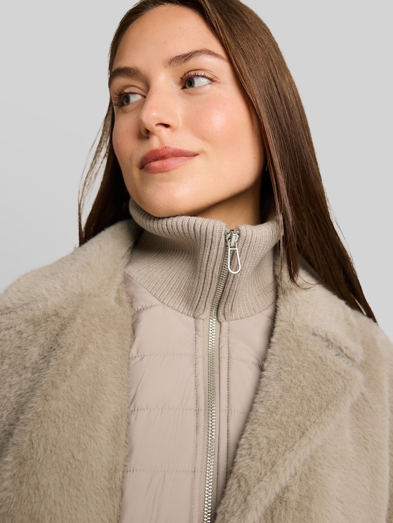 Cosy cape jacket in a 2-in-1 style - soft taupe grey