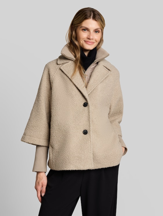 Cosy cape jacket in a 2-in-1 style - soft taupe grey boucle