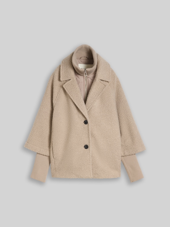 Cosy cape jacket in a 2-in-1 style - soft taupe grey boucle