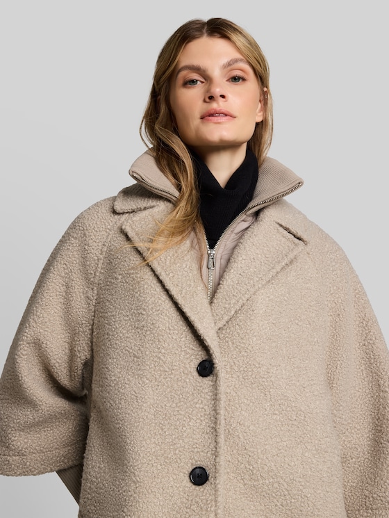 Cosy cape jacket in a 2-in-1 style - soft taupe grey boucle