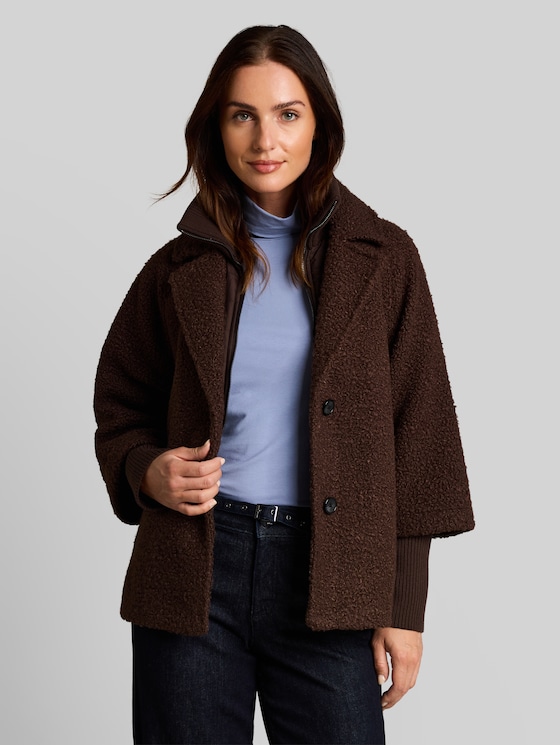 Cosy cape jacket in a 2-in-1 style - java dark brown boucle