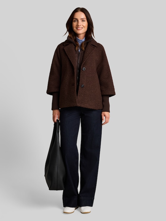 Cosy cape jacket in a 2-in-1 style - java dark brown boucle